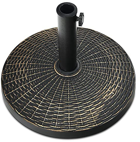 GOPLUS Pied de Parasol Lourd en Résine Antique, Base de Parasol Ronde, Porte-Parasol pour Parasol de 38 mm et 48 mm, Bouton Rotatif Manuel, Socle Parasol pour Porche, Patio, Terrasse, Jardin, Bronze