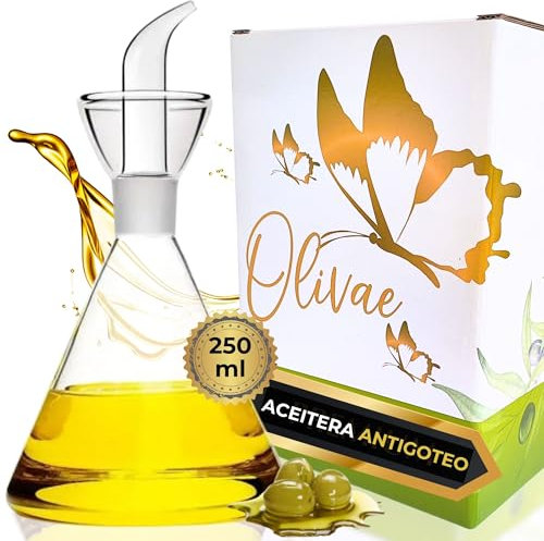 GP Group OLIVAE Aceitera Cristal Antigoteo 250ml – Botella Vidrio Borosilicato Premium con Dosificador – Dispensador de Aceite para Cocina y Mesa – Ideal para AOVE, Vinagre y Salsas