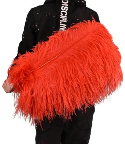 Plumas de Avestruz Rojas 15-70cm/6-28Plumas Grandes para Manualidades Carnaval Centro de Mesa Festivo Decoración Decorativa para Ropa-40-45cm Poste pequeño-50 Piezas