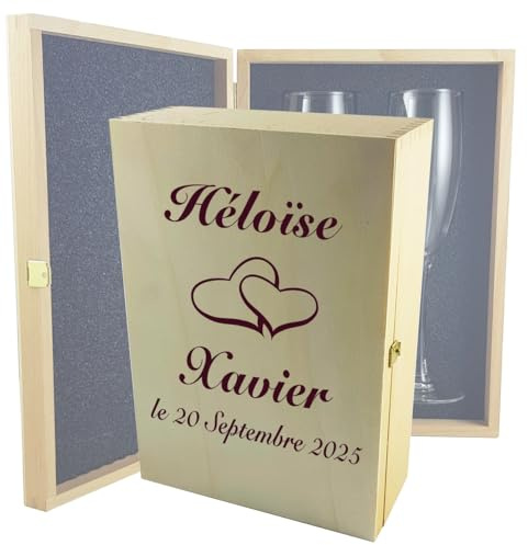Gravure Events Flûtes à Champagne Gravées Modèle Cœurs (Coffret Bois)