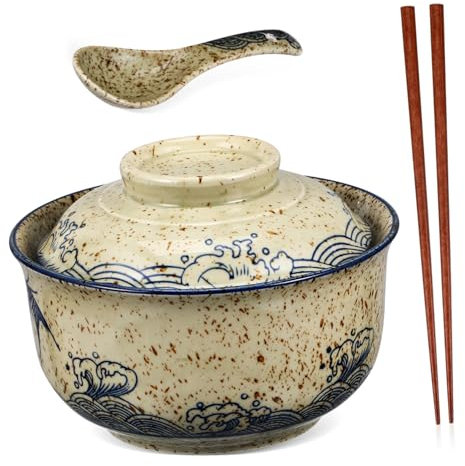 FUNOMOCYA Mikrowellen-ramenschüssel-set Suppenschüssel Mit Deckel Nudelschüssel Essstäbchen Und Löffel Instant-nudel-geschirrset
