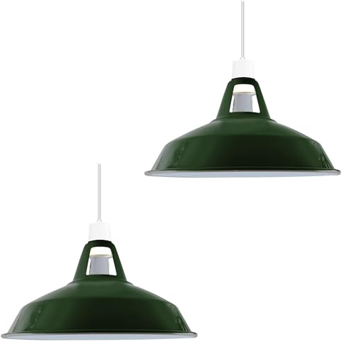 Metal Green Lamp Shades in a 2 Pack Retro Modern Style Antique Shades for Ceiling Lights, Lampshades for Vintage Industrial Pendant Lights Bedroom, Kitchen, and Bathroom