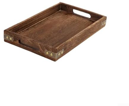 Wooden Tray with Handles, Wooden Tray, Brown Tea / Beverage Tray, Rectangular Wooden Tray with Handles, Dining Tray for Bedroom, Living Room, Kitchen, Hospital (Medium)