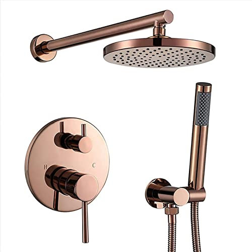XFZJCHAP Roségoldenes Duschsystem mit Handbrause, 8-Zoll-Regenduschkopf-Set, wandmontiertes Duscharmatur-Set, Moderne Badezimmer-Duscharmatur mit einem Griff
