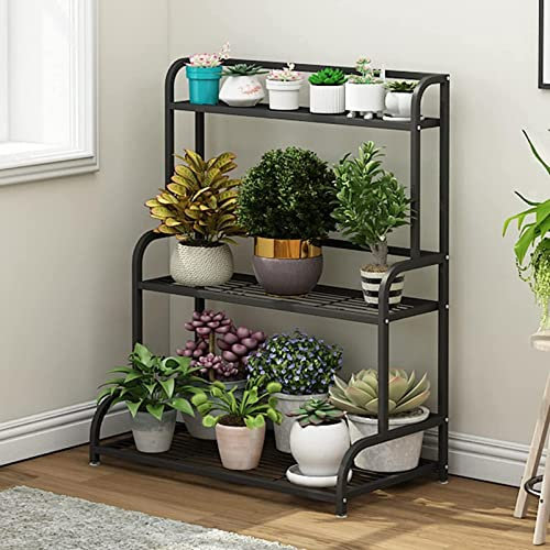 Supporto per piante in ferro battuto con design a scala multipla, per esporre vasi da fiori, per interni ed esterni, mensola organizer per balcone e soggiorno, 100 x 40 x 102 cm