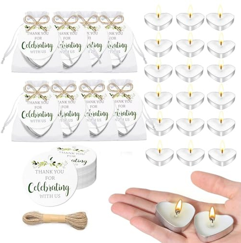 100 Sets Wedding Gifts for Guests Heart Shaped Candles Mini in Organza Bags with Thank You Cards, Party Favors for Bridal Shower, Birthday Party, Wedding Anniversary, Baby Shower Decorations