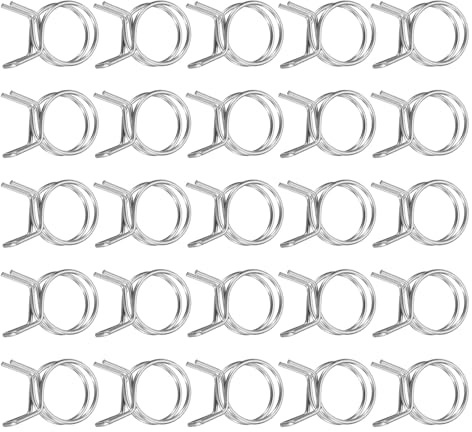 sourcing map 25Pcs 19mm/0.75inch Inner Dia Double Wire Spring Hose Clamp, Stainless Steel Adjustable Spring Clips for Hose Fuel Line Silicone Tube Water Pipe Air Pipe