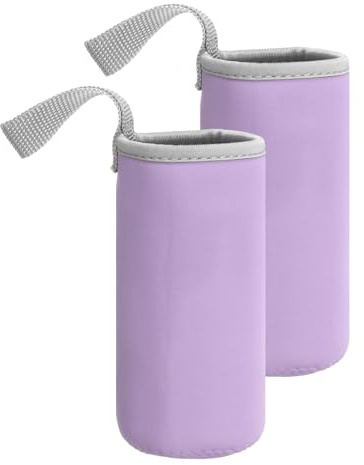 sourcing map 2 fundas de neopreno para botella de agua, 340.2 g, aisladas, bolsa de transporte plegable para botellas de agua con asa, color morado claro