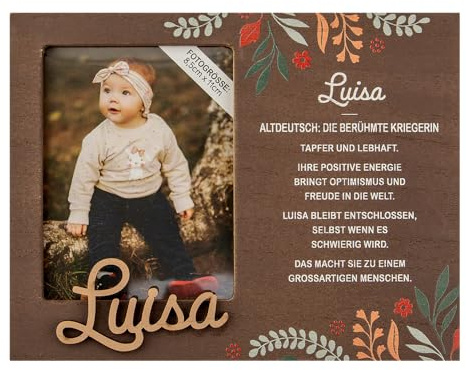 History & Heraldry Personalisierter Bilderrahmen für Kinder, Babybilderrahmen Holzoptik, 18,5 x 14,2 cm, mit Spruch - Bilderrahmen Luisa
