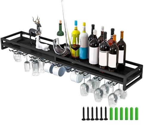 Weinglasregal aus Eisen zur Wandmontage, mit 5, 7, 9 Reihen, Stielglashalter für Küche, Bar, platzsparendes Aufbewahrungsregal (61 cm, 81,3 cm, 101,6 cm)