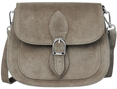 Caspar Leder Umhängetasche Dirndltasche Vintage Tasche kleine Trachtentasche Damen Handtasche aus Wildleder - CLASSIC LINE - Modell No.831 - Made in Italy, Farbe:taupe