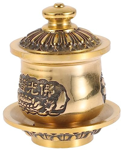 Mobestech Coppa Di Rame Per Offerte d Acqua Contenitore Per Acqua Templare Tazza Per Culto Buddista Coperchio