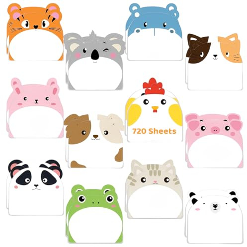 NJCXOLA 720 Fogli Blocchetti Memo Adesivi, 24 Pezzi Gadget Compleanno Bambini, Mini Animali Note Adesive, Regalini Festa Compleanno, Gadget Compleanno Bambini, Gadget Compleanno Bambina