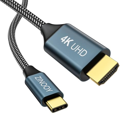 ZINOOY Cable USB C a HDMI 2M [4K@60Hz, compatible con Thunderbolt 3] Cable de vídeo Ultra HD HDR de alta velocidad para MacBook Pro/Air, iPad Pro, iPhone16/15, Galaxy S23/S22, Dell XPS, Chromebook | Compatible con Thunderbolt 3, HDR Ultra HD, Alta velocidad, Para MacBook Pro/Air, iPad Pro, Galaxy S23/S22