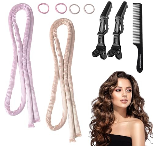 2 Pcs Heatless Curls Dünn Haarnudel Lockenband Über Nacht Locken Ohne Hitze für Lange Haare Hair Curler Overnight Haarband Locken Über Nacht Mit 2 Haarnadeln Und 4 Haargummis Und 1 Kamm