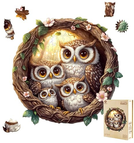 Hakumata Holzpuzzle Erwachsene Eule Familie - 290 Teile holzpuzzle Geschenkbox, Einzigartige Puzzle Geschenke für Puzzleliebhaber,Wanddekoration und Geschenk für Freunde und Familien