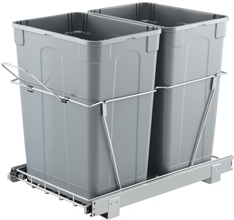 VEVOR Poubelle Coulissante sous Évier et sous Plan avec Grande Capacité de 2x32,8 L, Collecteur de Déchets de Cuisine avec Poignée, Système de Tri Sélectif pour Placard Meuble Bas, Restaurant, Bar
