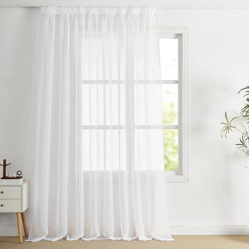 PONY DANCE Cortinas Translucidas de 3 Metros Grandes para Salon/Dormitrio Matrimonio, Curtains for Livingroom de Lino con Ojales 1 Panel,300x245cm,Blanco