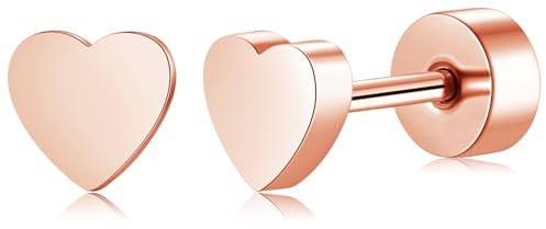 TItan Ohrringe Herz Rund Flactback Ohrstecker Silber/Rosegold/Gold für Damen Mädchen Herren, Hypoallergen Gesundheitsstecker Medizinische Ohrringe Stecker für Helix Tragus Schlafen (herz-rosegold)