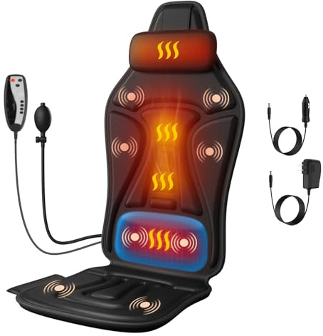 comrelax Vibration Massage Seat Cushion with Heat, Full Back & Neck Massager for Chair, 8 Motors Massage Pad with Adjustable Lumbar Support, Heated Chair Cushion for Office Home Recliner
