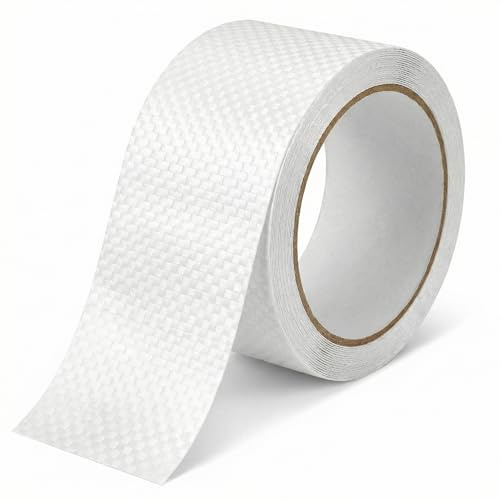 QWORK® 5M x 8cm Cinta Adhesiva de Polietileno para Reparación de Lonas y Tela, Blanca, Impermeable y Resistente