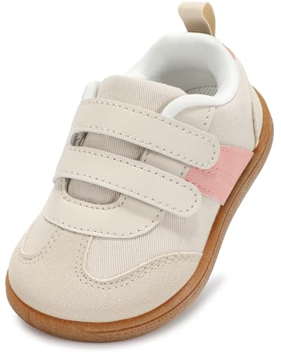 noorkiz Toddler Wide Toe Box Shoes, Boys and Girls Barefoot First Walking Shoe Kids Fashion Sneaker Non-Slip Zero Drop Comfortable Beige Pink Toddler 7