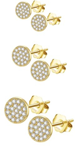 Epoch World 3 Paar 925 Sterling Silber Ohrringe Damen Ohrstecker Silber 925 Herren Hypoallergen Klein Gold Ohrringe Zirkonia Rund Ohrschmuck Schmuck Gold Ohrstecker für Damen Mädchen 4mm 5mm 6mm