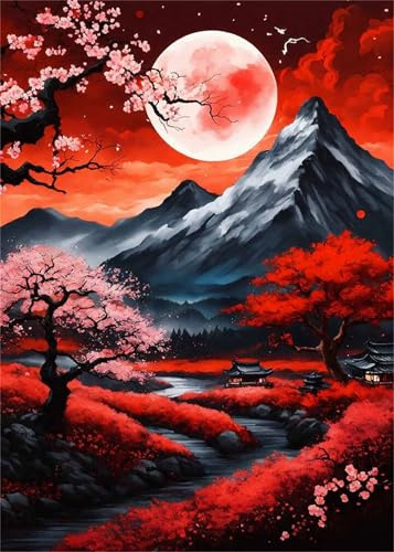 Puzzle 1314 Pieces Fleurs Montagne Lunaire, Jeux éducatif Défi Jouets Puzzles Classiques, Parfaitement Emboîtable Lettres au Dos, pour Vous Faciliter le Travail pour Hommes Femmes Plus âgés 75 x 50 cm
