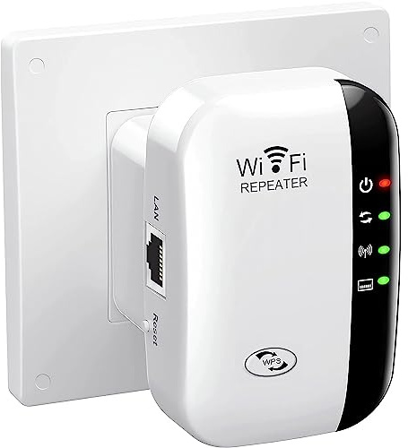 WiFi Extender, WiFi Booster, Covers Up to 3200 Sq.ft and 45 Devices WiFi Repeater, Internet Booster - with Ethernet Port, Quick Setup, Home Wireless Signal Booster, UK plug