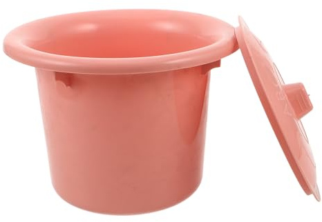 HAMPPLIES Vaso per Orinatoio in Plastica con Coperchio Rosa, Padella Unisex da Notte per Adulti, Secchio per Wc Portatile per Casa, Ospedale e Viaggi, Orinatoio di Emergenza