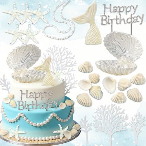 Large Openable Shell Mermaid Cake Decoration Starfish Seashells Coral Decor