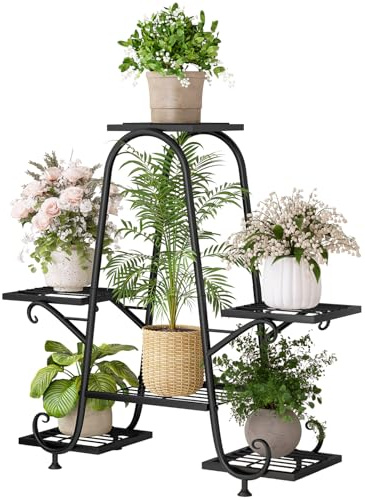 Dazioter Plant Stand Indoor Outdoor Shelf 4Tier Metal Holder Pot Rack Multiple Plants Stand Tall Flower Shelf Corner Living Room Garden,Black (Black, 6 Tier)