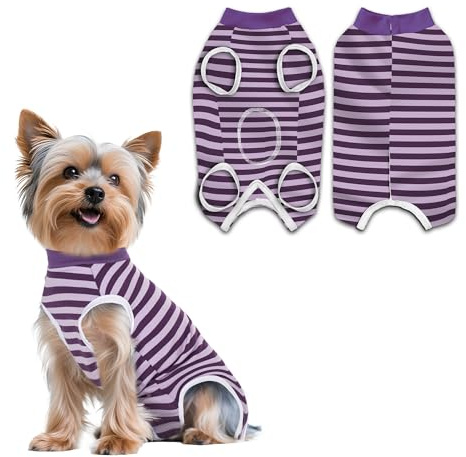 PawSailor Dog Surgery Recovery Suit Female Male Dog Post Op Bodysuit | Striped Cotton Dog Surgical Suit After Surgery, Puppy Onesie, Pet Medical Shirt, Wound Protection, Anti-licking, Purple S