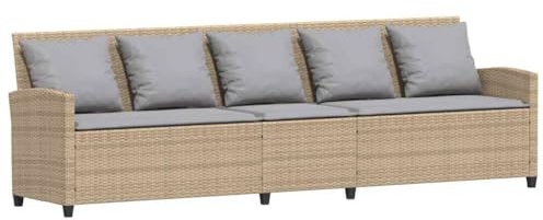 Qnhdfrt Gartensofa 5-Sitzer, Lounge-Sofa aus Poly Rattan, Terrassenmöbel für den Außenbereich, Beige, mit Sitzkissen und Rückenpolstern, 280 cm Breite, Stabiler Stahlrahmen für Terrasse und Garten