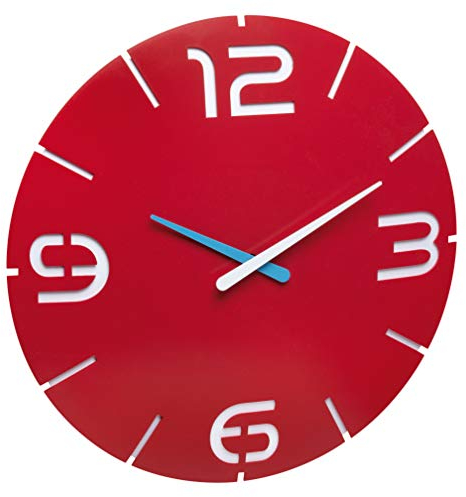TFA Dostmann CONTOUR orologio da parete analogico di design, 60.3047.05, moderno, oggetto d'arredo, soggiorno, sala da pranzo, cucina, orologio al quarzo, regolazione manuale dell'ora, rosso-bianco