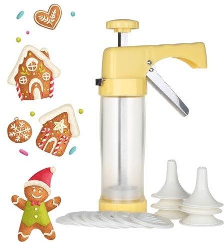 Ourokhome Cookie Press Icing Gun - Biscuit Maker Machine with 16 Discs and 6 Cake Decoration Tips (Yellow)