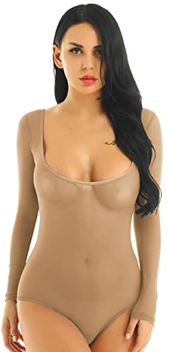Freebily Damen Bodysuit Durchsichtige Mesh Body Netz Shirt Bluse Unterhemd Oberhemd Transparent Stringbody Tanga Thong High Cut