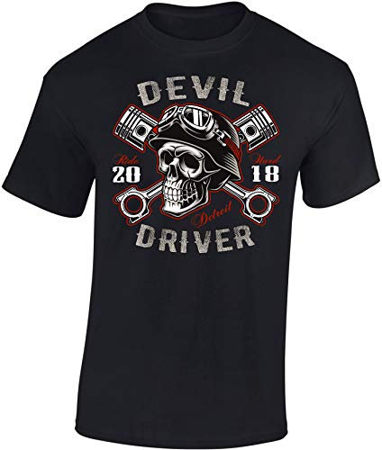 Baddery Biker T-Shirt Herren : Devil Driver - Motorrad Geschenke für Männer Tshirt - Motorradfahrer T Shirt - Motorradbekleidung Zubehör (Schwarz M)