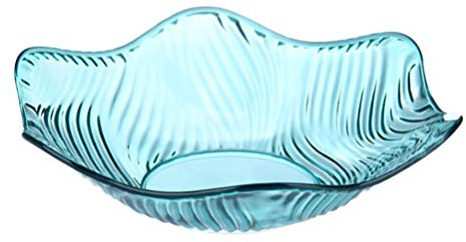 HEMOTON Fruit Bowl Platter Clear Salad Fruit Holder Bowl Basket for Home Party Chips Candy Snack Flower Pattern Wave Edged 25.8cm (Cyan)
