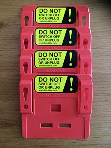 MASONA Pack of FOUR Power Protector. Place the Power Protector between any UK 240V 3 pin plug and socket to act as a visual warning and a cover over the switch. (RED)