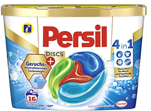 Persil Color 4 en 1, detergente predosificado, 16 (1 x 16) cargas de lavado con tecnología de neutralización de olores para una limpieza higiénica.