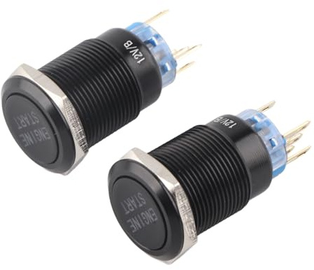 12V Motorstart Druckknopf 19mm wasserdicht Zündstartschalter | Zündtaster selbstsperrend mit LED-Leuchtring, Zink-Aluminium-Gehäuse spritzwassergeschützt