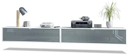 Vladon 2er-Set TV Board Lana 120, Made in Germany, Lowboards je 120 x 29 x 37 cm mit viel Stauraum, Korpus in Weiß matt, Fronten in Grau Hochglanz | Große Farbauswahl