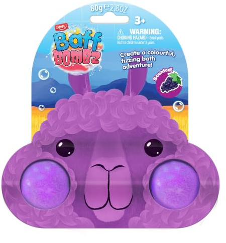 Zimpli Kids 2 x Süße Llama-Badebomben auf Geschenkkarte, Traubenduft Badekugel für Kinder, ideales Taschengeld-Geschenk, Geburtstagsfeier-Tütenfüller, Gefälligkeiten, feuchtigkeitsspendend für