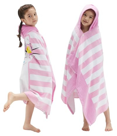 BANGSAUR Kinder-Strandtuch mit Kapuze, 100% Baumwolle, weich und saugfähig, Badetuch, Badetuch, Überzieher für Jungen und Mädchen, extra Größe: 127×76cm (Pinke Katze) | 127 x 76,2 cm große Größe, ultra-saugfähiges, weiches, tragbares Pool-Handtuch, Geschenk für Mädchen und Jungen