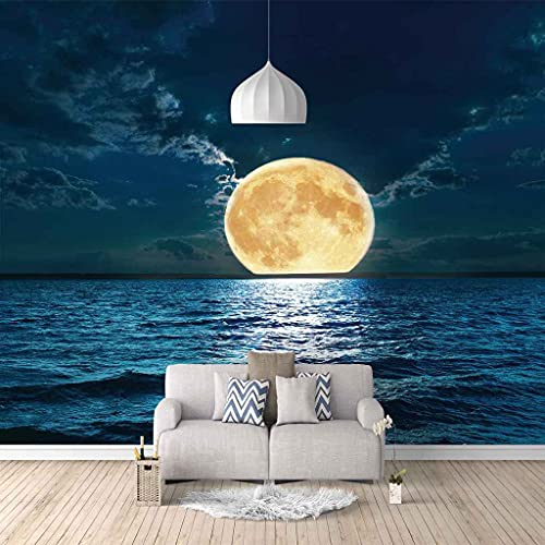 FVGKYS Wandbilder Schlafzimmer Erwachsene Kinder Tapete Plakate 3D Blauer Mondseelandschaft Selbstklebend Wandgemälde Wandtattoo Kunst Dekoration Für Wohnzimmer Küche Wanddekoration 350x256cm