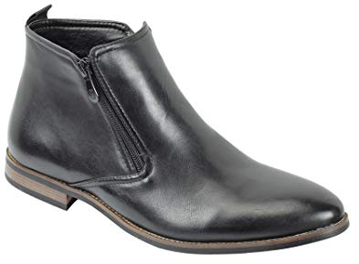 Xposed Mens Chelsea Boots Retro Classic Low Ankle 2 Zip Smart Casual Shoes UK Sizes[A1972H,Black,UK 9 EU 43]