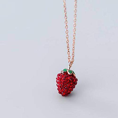LCSD S925 Silver Necklace, Simple Personality Strawberry Korean Female Necklace, Gold Clavicular Chain, 925 Silver, Golden Rose