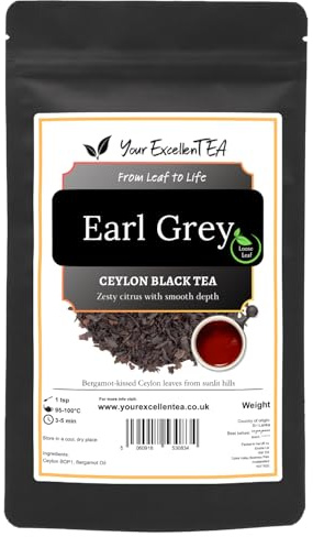 Earl Grey Loose Leaf Black Tea with Bergamot, Smooth & Citrusy, 500g | Aromatic traditional blend with bright citrus character and clean finish, packed in a resealable pouch for everyday brewing.