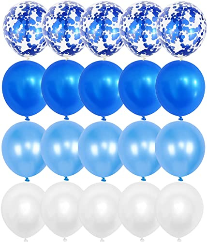 OTMVicor Blue Balloons, 20pcs Light Blue, White, Dark Blue & Confetti, 12 inch, Mixed Color, Unisex, Children & Adult, Balloons, Blue Theme, Wide Application, Customer Service